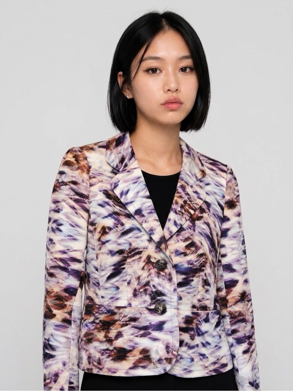 Escada Purple, Cream and Brown Abstract Print Blazer